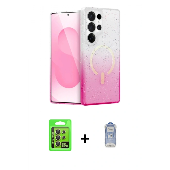 MARSİLYAN™- Galaxy S24 Ultra Kılıf Eksen Minimal Özel Seri - Siyah Joko Magic 5D Cam + Raze Metal Kamera Lens - SI