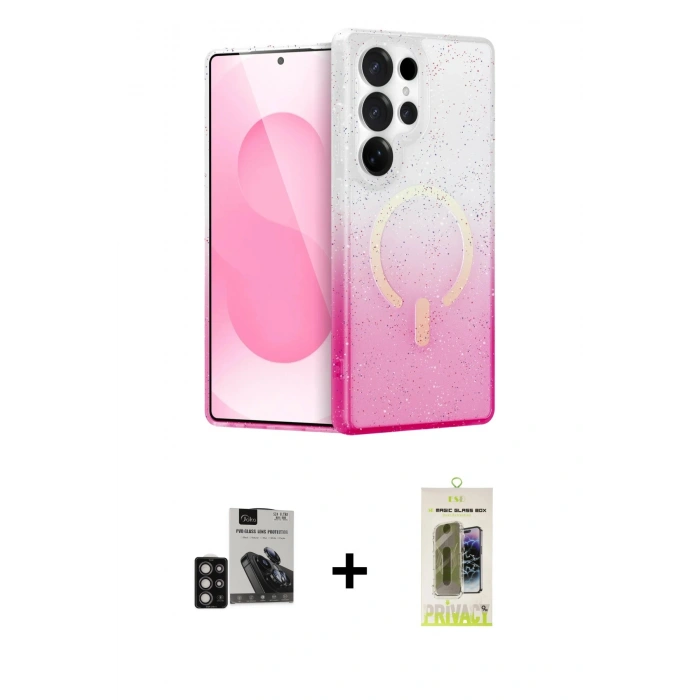 MARSİLYAN™- Galaxy S24 Ultra Kılıf Eksen Minimal Özel Seri - Siyah Joko Magic 5D Hayalet Cam + PVD Metal Kamera Lens - DNMR