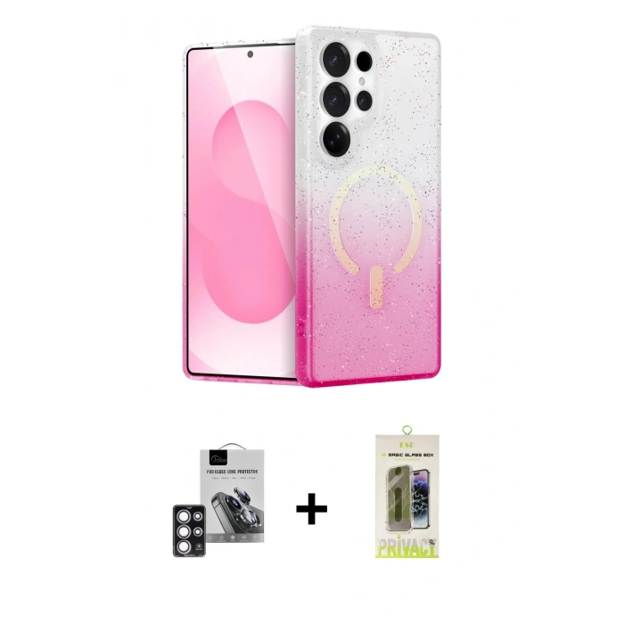 MARSİLYAN™- Galaxy S24 Ultra Kılıf Eksen Minimal Özel Seri - Siyah Joko Magic 5D Hayalet Cam + PVD Metal Kamera Lens - PE