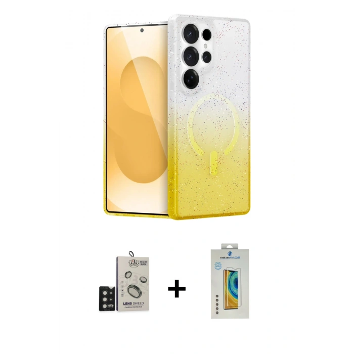 MARSİLYAN™- Galaxy S24 Ultra Kılıf Eksen Minimal Özel Seri - Siyah Polymer Nano Ekran Koruyucu + Bilvis Titan Kamera Lens - SH
