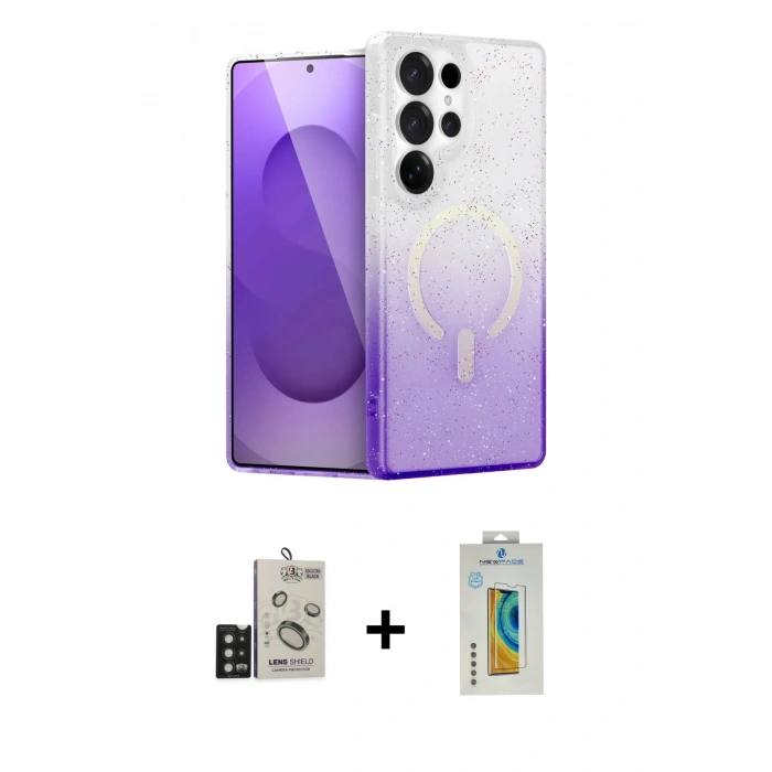 MARSİLYAN™- Galaxy S24 Ultra Kılıf Eksen Minimal Özel Seri - Siyah Polymer Nano Ekran Koruyucu + Bilvis Titan Kamera Lens - SH