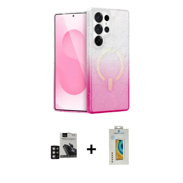 MARSİLYAN™- Galaxy S24 Ultra Kılıf Eksen Minimal Özel Seri - Siyah Polymer Nano Ekran Koruyucu + PVD Metal Kamera Lens - DNMR