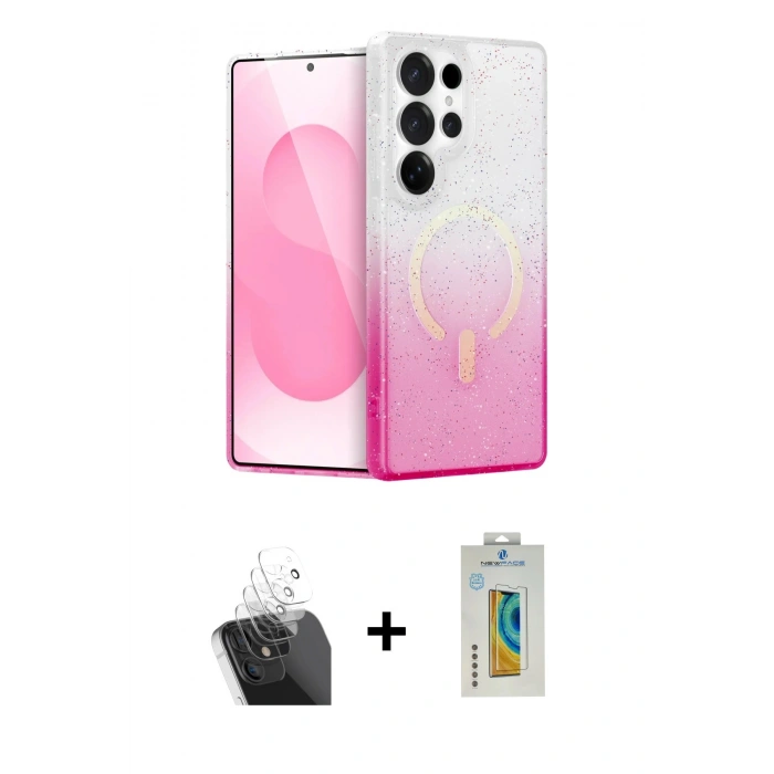 MARSİLYAN™- Galaxy S24 Ultra Kılıf Eksen Minimal Özel Seri - Siyah Polymer Nano Ekran Koruyucu + Kamera Lens Koruma Cam - SF