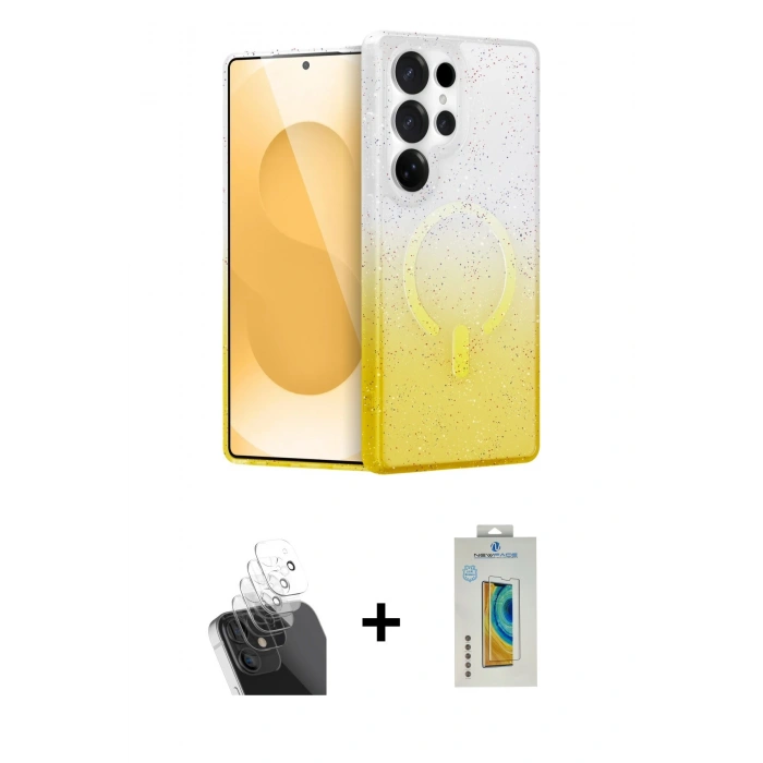 MARSİLYAN™- Galaxy S24 Ultra Kılıf Eksen Minimal Özel Seri - Siyah Polymer Nano Ekran Koruyucu + Kamera Lens Koruma Cam - SF