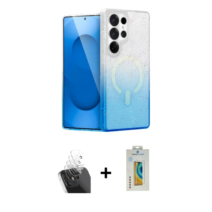 MARSİLYAN™- Galaxy S24 Ultra Kılıf Eksen Minimal Özel Seri - Siyah Polymer Nano Ekran Koruyucu + Kamera Lens Koruma Cam - SF