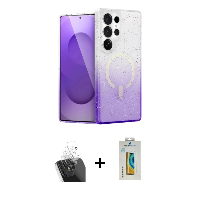 MARSİLYAN™- Galaxy S24 Ultra Kılıf Eksen Minimal Özel Seri - Siyah Polymer Nano Ekran Koruyucu + Kamera Lens Koruma Cam - SF