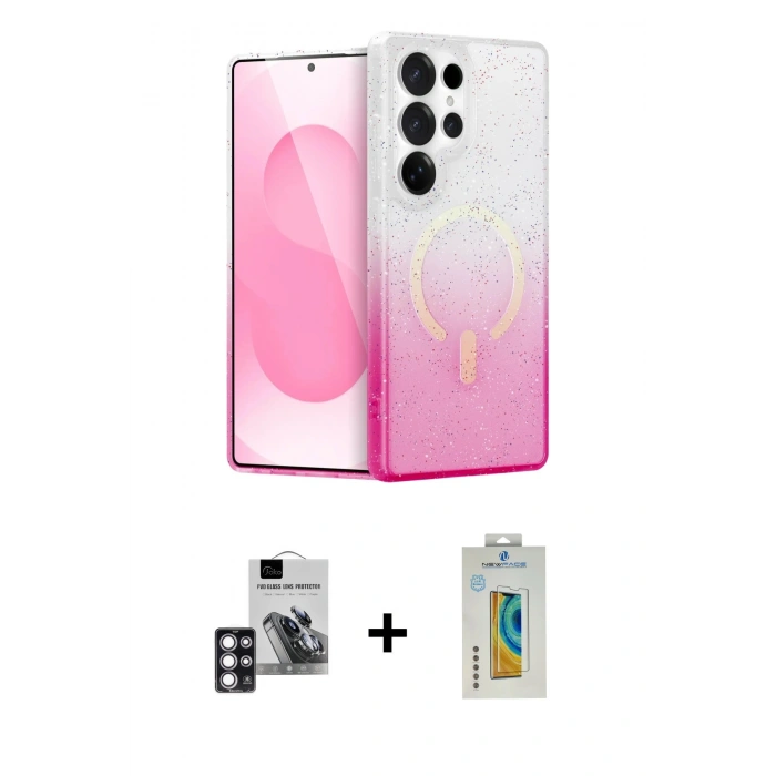 MARSİLYAN™- Galaxy S24 Ultra Kılıf Eksen Minimal Özel Seri - Siyah Polymer Nano Ekran Koruyucu + PVD Metal Kamera Lens - PE