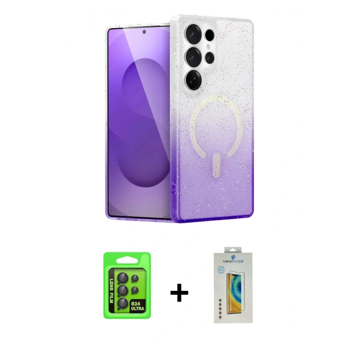 MARSİLYAN™- Galaxy S24 Ultra Kılıf Eksen Minimal Özel Seri - Siyah Polymer Nano Ekran Koruyucu + Raze Metal Kamera Lens - SH
