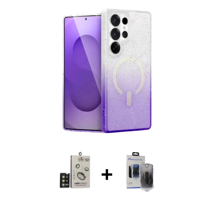 MARSİLYAN™- Galaxy S24 Ultra Kılıf Eksen Minimal Özel Seri - Siyah Vanessa Magic Hayalet Cam + Bilvis Titan Kamera Lens - GD