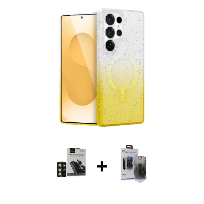 MARSİLYAN™- Galaxy S24 Ultra Kılıf Eksen Minimal Özel Seri - Siyah Vanessa Magic Hayalet Cam + PVD Metal Kamera Lens - GD