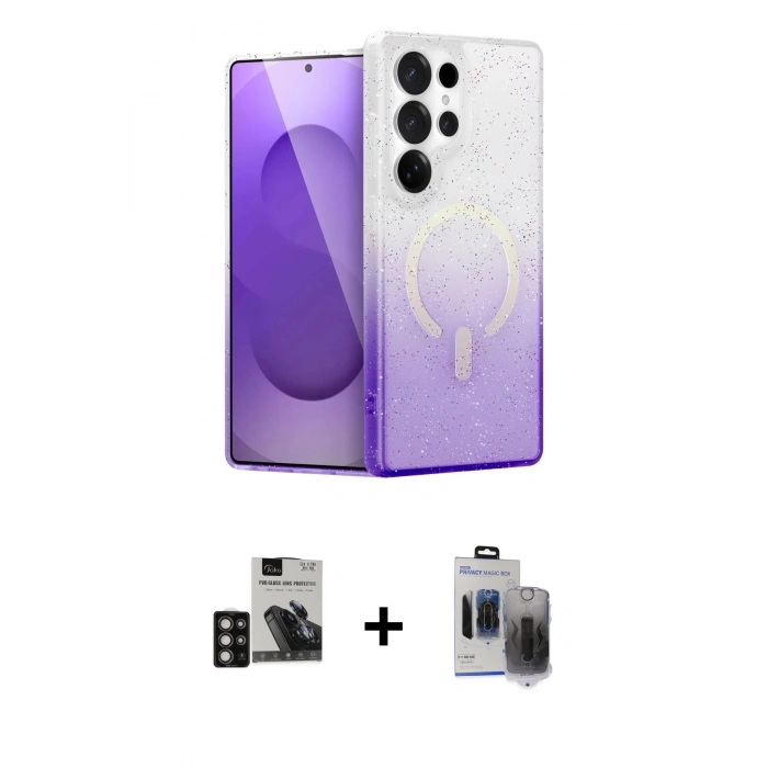 MARSİLYAN™- Galaxy S24 Ultra Kılıf Eksen Minimal Özel Seri - Siyah Vanessa Magic Hayalet Cam + PVD Metal Kamera Lens - DNMR