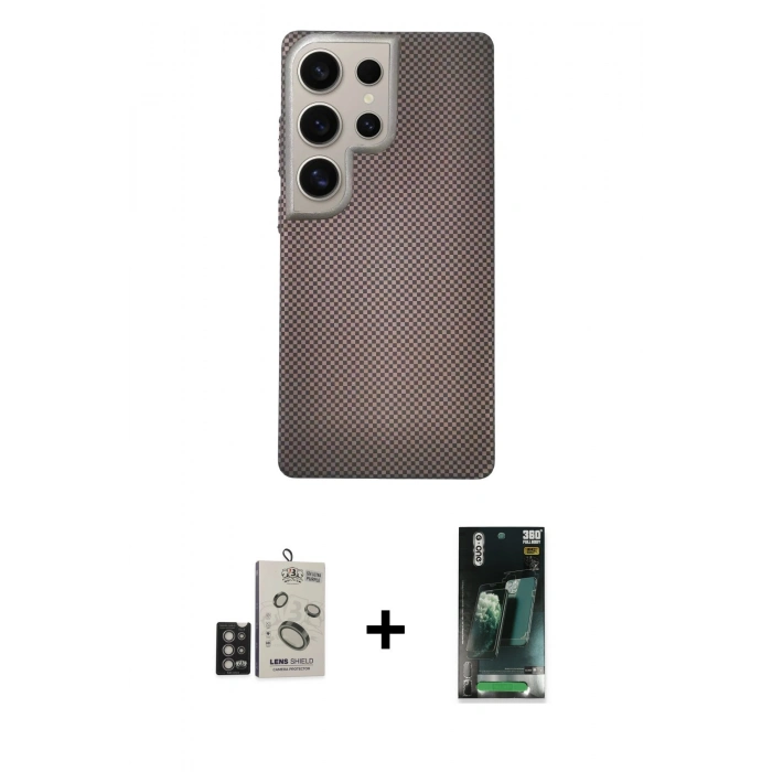 MARSİLYAN™- Galaxy S24 Ultra Kılıf Eksen Prime - Şeffaf 360 Full Body Arka Koruyucu + Bilvis Titan Kamera Lens - DNMR