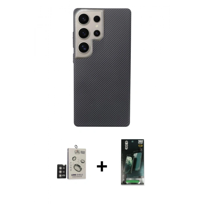 MARSİLYAN™- Galaxy S24 Ultra Kılıf Eksen Prime - Şeffaf 360 Full Body Arka Koruyucu + Bilvis Titan Kamera Lens - DNMR