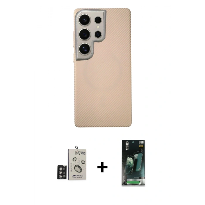 MARSİLYAN™- Galaxy S24 Ultra Kılıf Eksen Prime - Şeffaf 360 Full Body Arka Koruyucu + Bilvis Titan Kamera Lens - DNMR