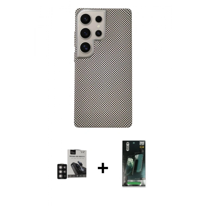 MARSİLYAN™- Galaxy S24 Ultra Kılıf Eksen Prime - Siyah 360 Mat Full Body Arka Koruyucu + PVD Metal Kamera Lens - DNMR
