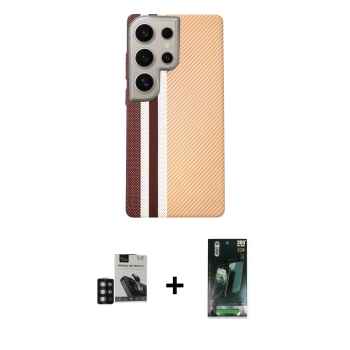 MARSİLYAN™- Galaxy S24 Ultra Kılıf Eksen Prime - Siyah 360 Mat Full Body Arka Koruyucu + PVD Metal Kamera Lens - DNMR