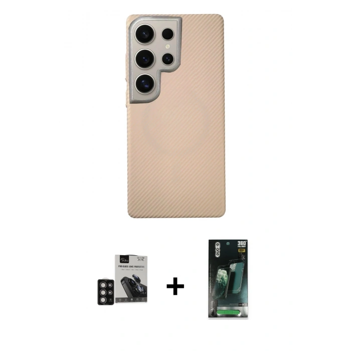 MARSİLYAN™- Galaxy S24 Ultra Kılıf Eksen Prime - Siyah 360 Mat Full Body Arka Koruyucu + PVD Metal Kamera Lens - DNMR
