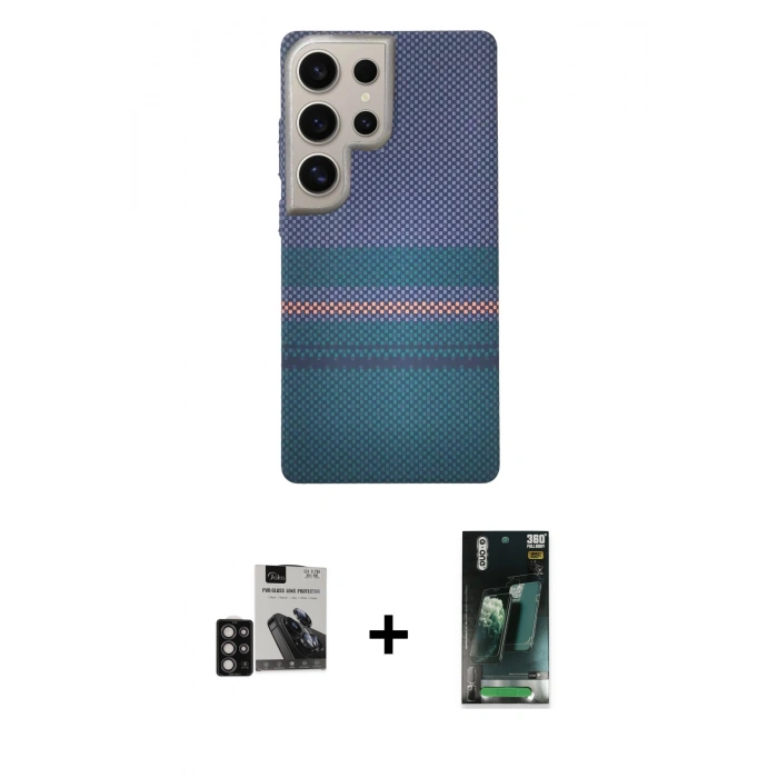 MARSİLYAN™- Galaxy S24 Ultra Kılıf Eksen Prime - Siyah 360 Mat Full Body Arka Koruyucu + PVD Metal Kamera Lens - DNMR