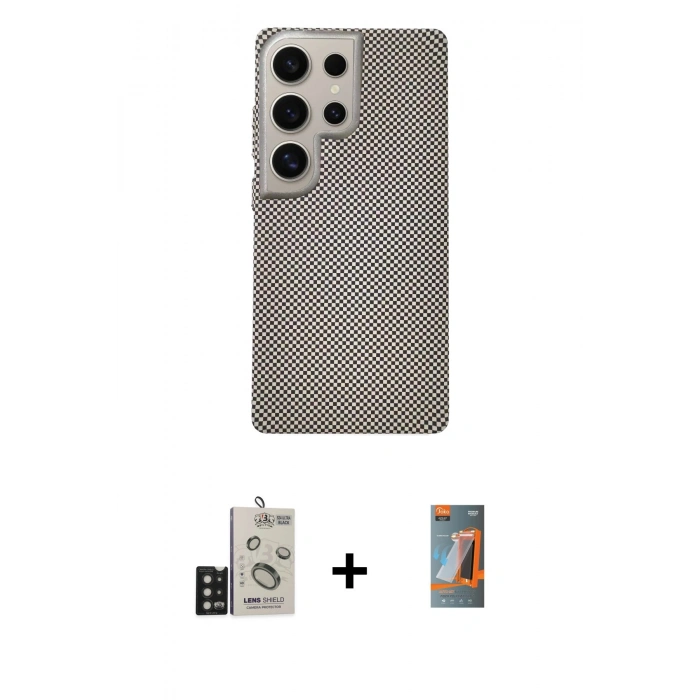 MARSİLYAN™- Galaxy S24 Ultra Kılıf Eksen Prime - Siyah AutoKit 5in1 Fiber Hayalet Polymer Nano Ekran Koruyucu + Bilvis Titan Kamera Lens - SH
