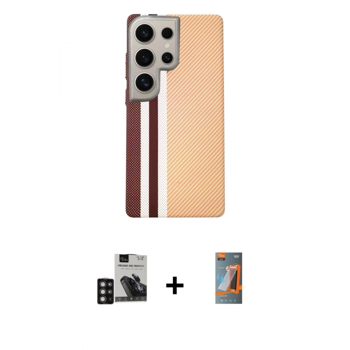 MARSİLYAN™- Galaxy S24 Ultra Kılıf Eksen Prime - Siyah AutoKit 5in1 Fiber Hayalet Polymer Nano Ekran Koruyucu + PVD Metal Kamera Lens - DNMR