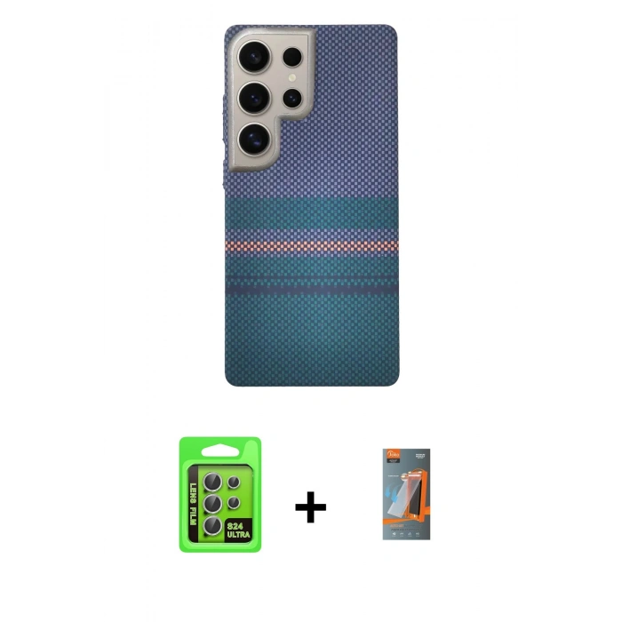 MARSİLYAN™- Galaxy S24 Ultra Kılıf Eksen Prime - Siyah AutoKit 5in1 Fiber Hayalet Polymer Nano Ekran Koruyucu + Raze Metal Kamera Lens - GS