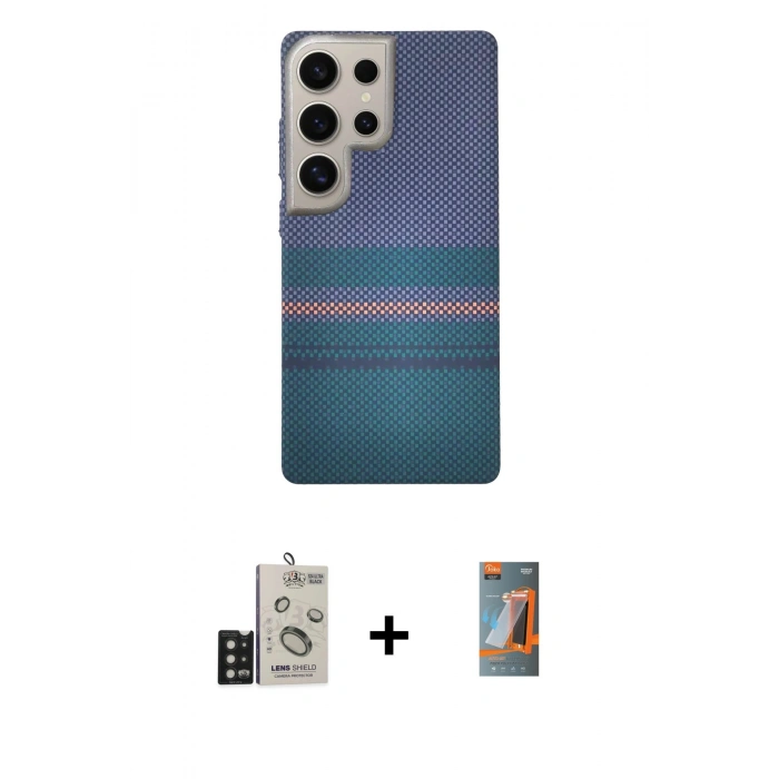 MARSİLYAN™- Galaxy S24 Ultra Kılıf Eksen Prime - Siyah AutoKit 5in1 Fiber Hayalet Polymer Nano Ekran Koruyucu + Bilvis Titan Kamera Lens - SH