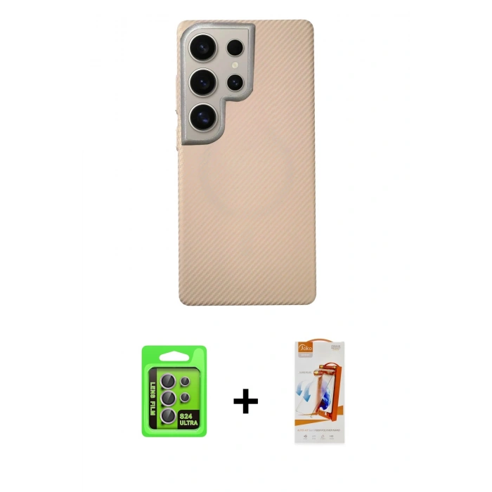 MARSİLYAN™- Galaxy S24 Ultra Kılıf Eksen Prime - Siyah AutoKit 5in1 Fiber Polymer Nano Ekran Koruyucu + Raze Metal Kamera Lens - MR