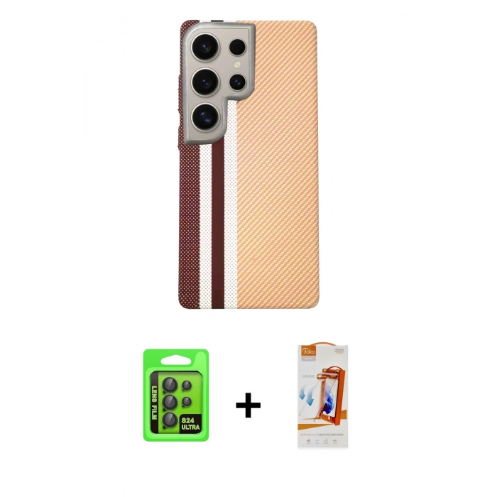 MARSİLYAN™- Galaxy S24 Ultra Kılıf Eksen Prime - Siyah AutoKit 5in1 Fiber Polymer Nano Ekran Koruyucu + Raze Metal Kamera Lens - SH