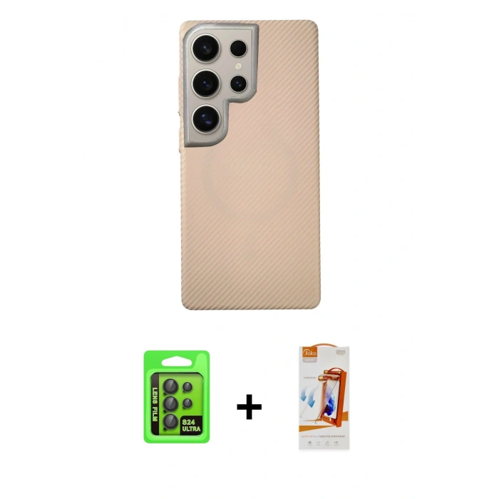 MARSİLYAN™- Galaxy S24 Ultra Kılıf Eksen Prime - Siyah AutoKit 5in1 Fiber Polymer Nano Ekran Koruyucu + Raze Metal Kamera Lens - SH