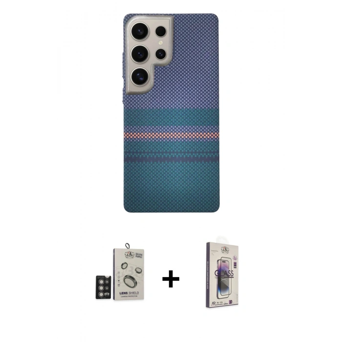 MARSİLYAN™- Galaxy S24 Ultra Kılıf Eksen Prime - Siyah Bilvis 3D Cam Ekran Koruyucu + Bilvis Titan Kamera Lens - DNMR