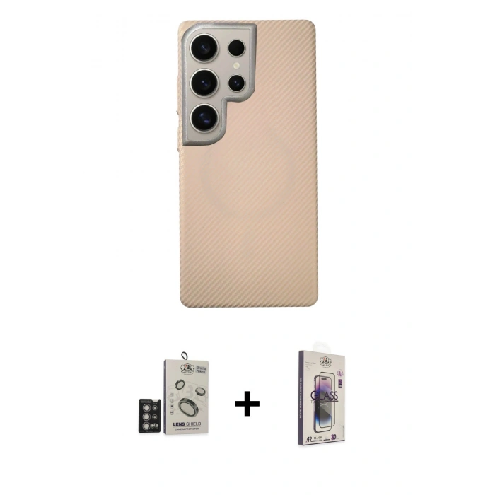 MARSİLYAN™- Galaxy S24 Ultra Kılıf Eksen Prime - Siyah Bilvis 3D Cam Ekran Koruyucu + Bilvis Titan Kamera Lens - DNMR