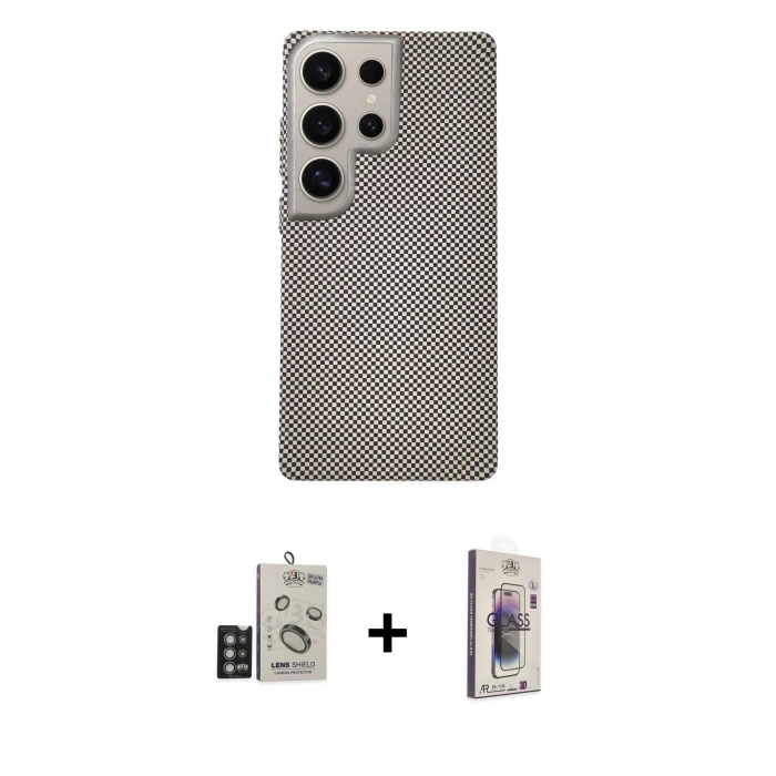 MARSİLYAN™- Galaxy S24 Ultra Kılıf Eksen Prime - Siyah Bilvis 3D Cam Ekran Koruyucu + Bilvis Titan Kamera Lens - DNMR