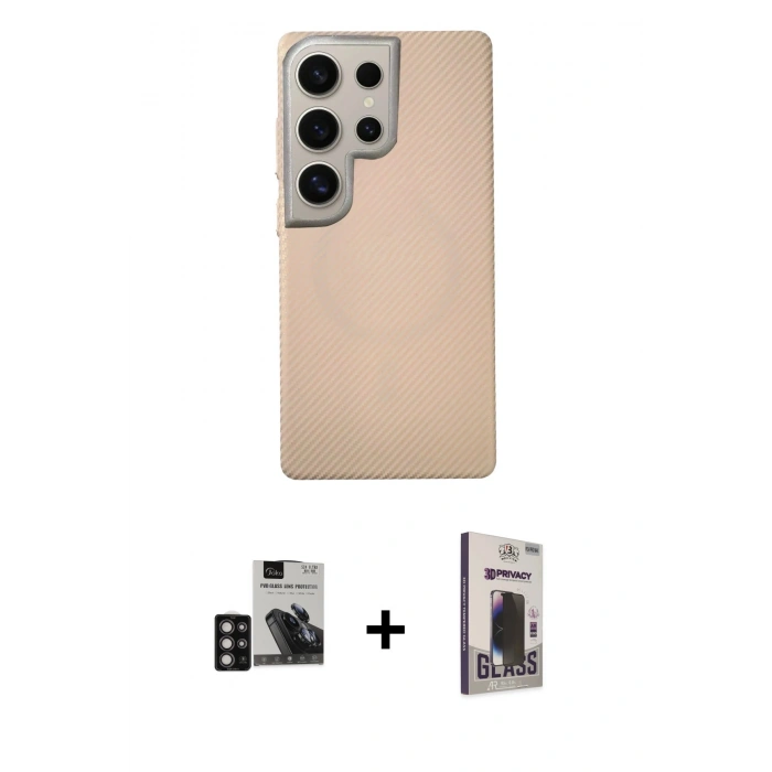 MARSİLYAN™- Galaxy S24 Ultra Kılıf Eksen Prime - Siyah Bilvis Hayalet Cam Ekran Koruyucu + PVD Metal Kamera Lens - DNMR