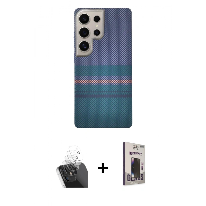 MARSİLYAN™- Galaxy S24 Ultra Kılıf Eksen Prime - Siyah Bilvis Hayalet Cam Ekran Koruyucu + Kamera Lens Koruma Cam - SF