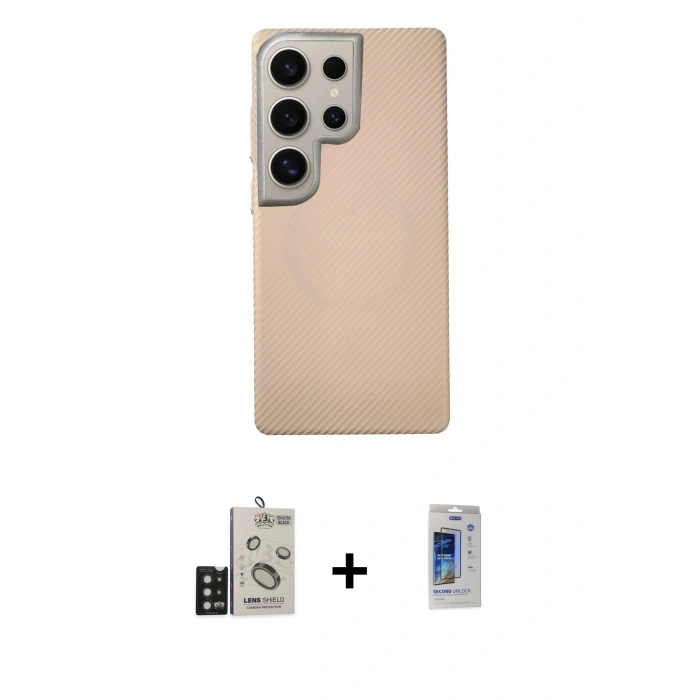 MARSİLYAN™- Galaxy S24 Ultra Kılıf Eksen Prime - Siyah Durable Full Glue Curved Cam + Bilvis Titan Kamera Lens - SH