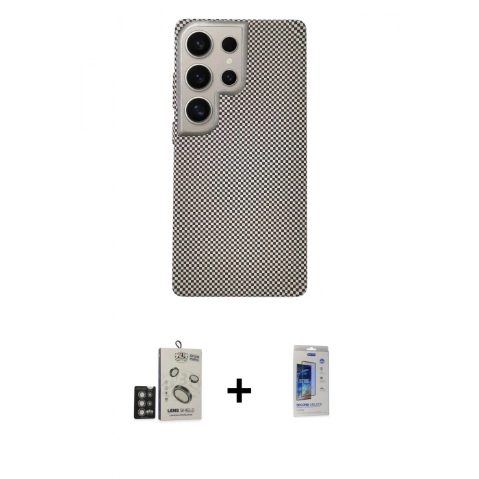 MARSİLYAN™- Galaxy S24 Ultra Kılıf Eksen Prime - Siyah Durable Full Glue Curved Cam + Derin Mor Bilvis Titan Kamera Lens
