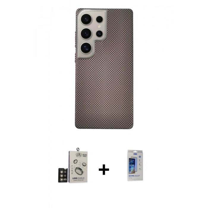 MARSİLYAN™- Galaxy S24 Ultra Kılıf Eksen Prime - Siyah Durable Full Glue Curved Cam + Bilvis Titan Kamera Lens - GD