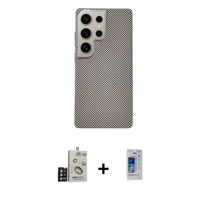 MARSİLYAN™- Galaxy S24 Ultra Kılıf Eksen Prime - Siyah Durable Full Glue Curved Cam + Bilvis Titan Kamera Lens - GD