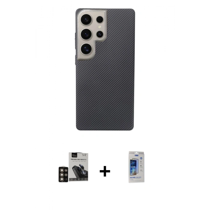 MARSİLYAN™- Galaxy S24 Ultra Kılıf Eksen Prime - Siyah Durable Full Glue Curved Cam + PVD Metal Kamera Lens - GD