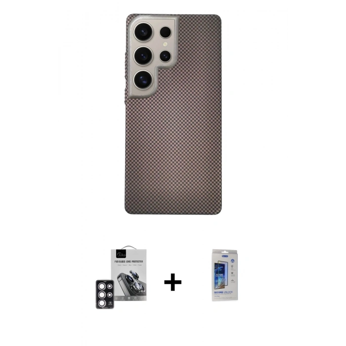 MARSİLYAN™- Galaxy S24 Ultra Kılıf Eksen Prime - Siyah Durable Full Glue Curved Cam + PVD Metal Kamera Lens - PE