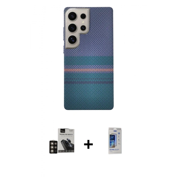 MARSİLYAN™- Galaxy S24 Ultra Kılıf Eksen Prime - Siyah Durable Full Glue Curved Cam + PVD Metal Kamera Lens - GD