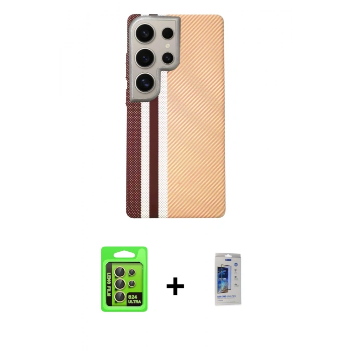 MARSİLYAN™- Galaxy S24 Ultra Kılıf Eksen Prime - Siyah Durable Full Glue Curved Cam + Raze Metal Kamera Lens - SI