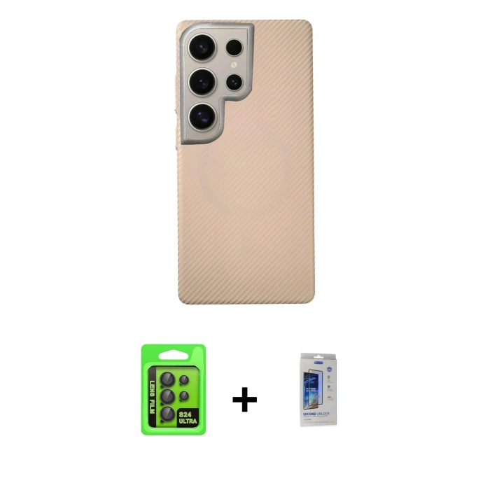 MARSİLYAN™- Galaxy S24 Ultra Kılıf Eksen Prime - Siyah Durable Full Glue Curved Cam + Raze Metal Kamera Lens - SH