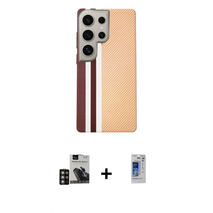 MARSİLYAN™- Galaxy S24 Ultra Kılıf Eksen Prime - Siyah Durable Full Glue Curved Hayalet Cam + PVD Metal Kamera Lens - GD