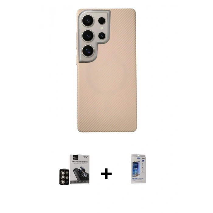 MARSİLYAN™- Galaxy S24 Ultra Kılıf Eksen Prime - Siyah Durable Full Glue Curved Hayalet Cam + PVD Metal Kamera Lens - GD