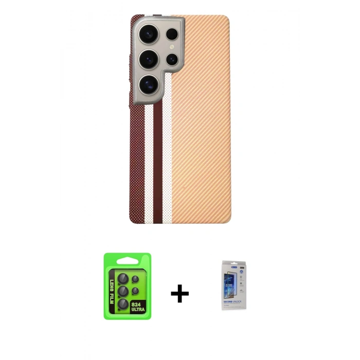 MARSİLYAN™- Galaxy S24 Ultra Kılıf Eksen Prime - Siyah Durable Full Glue Curved Hayalet Cam + Raze Metal Kamera Lens - SH