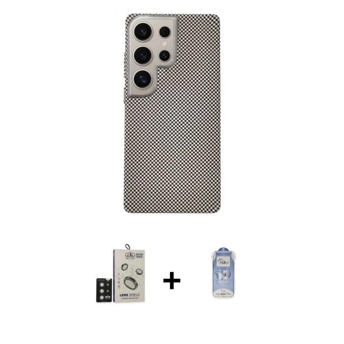 MARSİLYAN™- Galaxy S24 Ultra Kılıf Eksen Prime - Siyah Joko Magic 5D Cam + Bilvis Titan Kamera Lens - SH