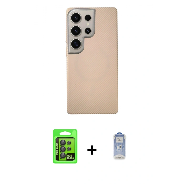 MARSİLYAN™- Galaxy S24 Ultra Kılıf Eksen Prime - Siyah Joko Magic 5D Cam + Raze Metal Kamera Lens - SH