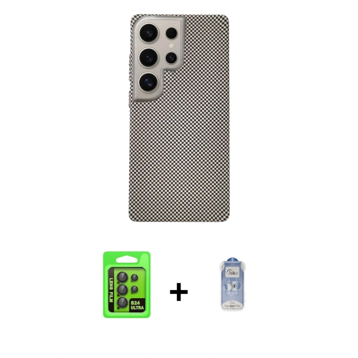 MARSİLYAN™- Galaxy S24 Ultra Kılıf Eksen Prime - Siyah Joko Magic 5D Cam + Raze Metal Kamera Lens - SH