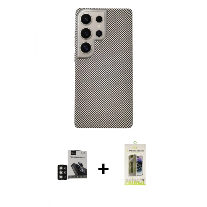 MARSİLYAN™- Galaxy S24 Ultra Kılıf Eksen Prime - Siyah Joko Magic 5D Hayalet Cam + PVD Metal Kamera Lens - DNMR